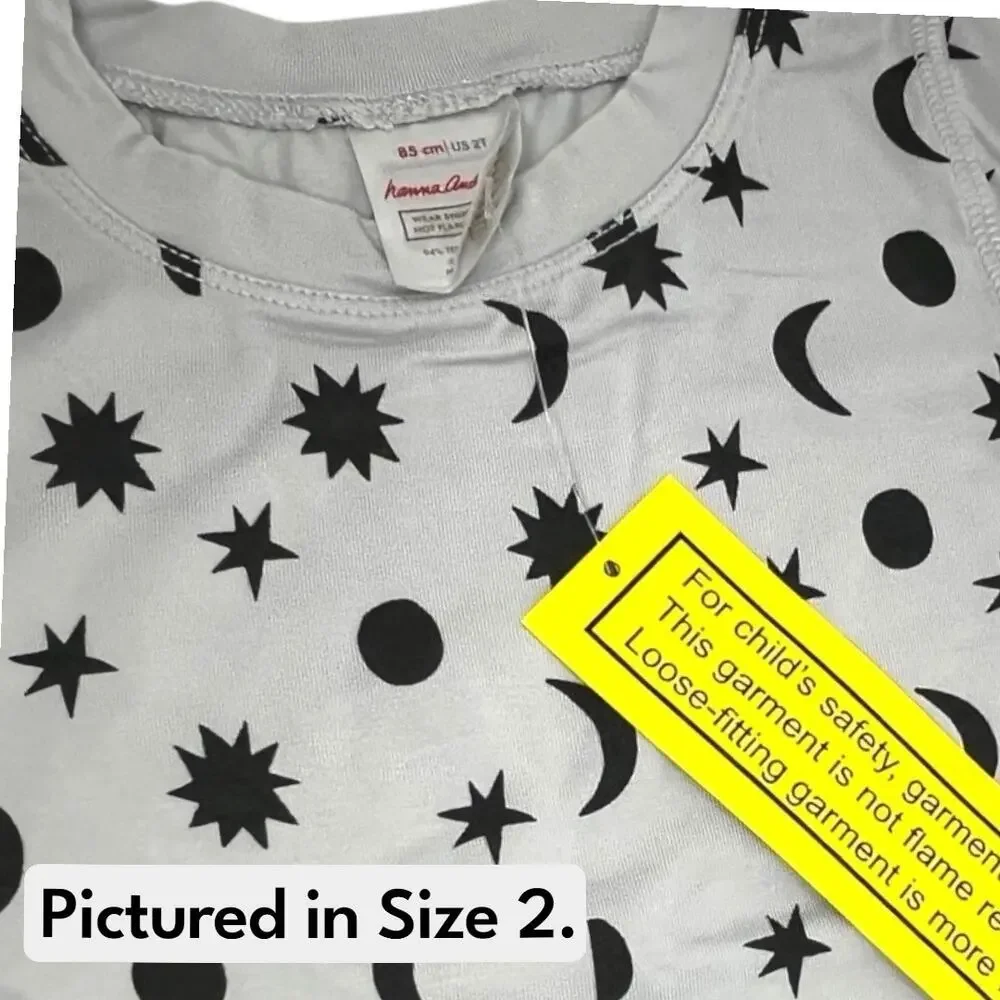 Hanna Andersson NWT HannaSoft Long Johns Stars & Moon Tonal on Grey. Size 4. PJs